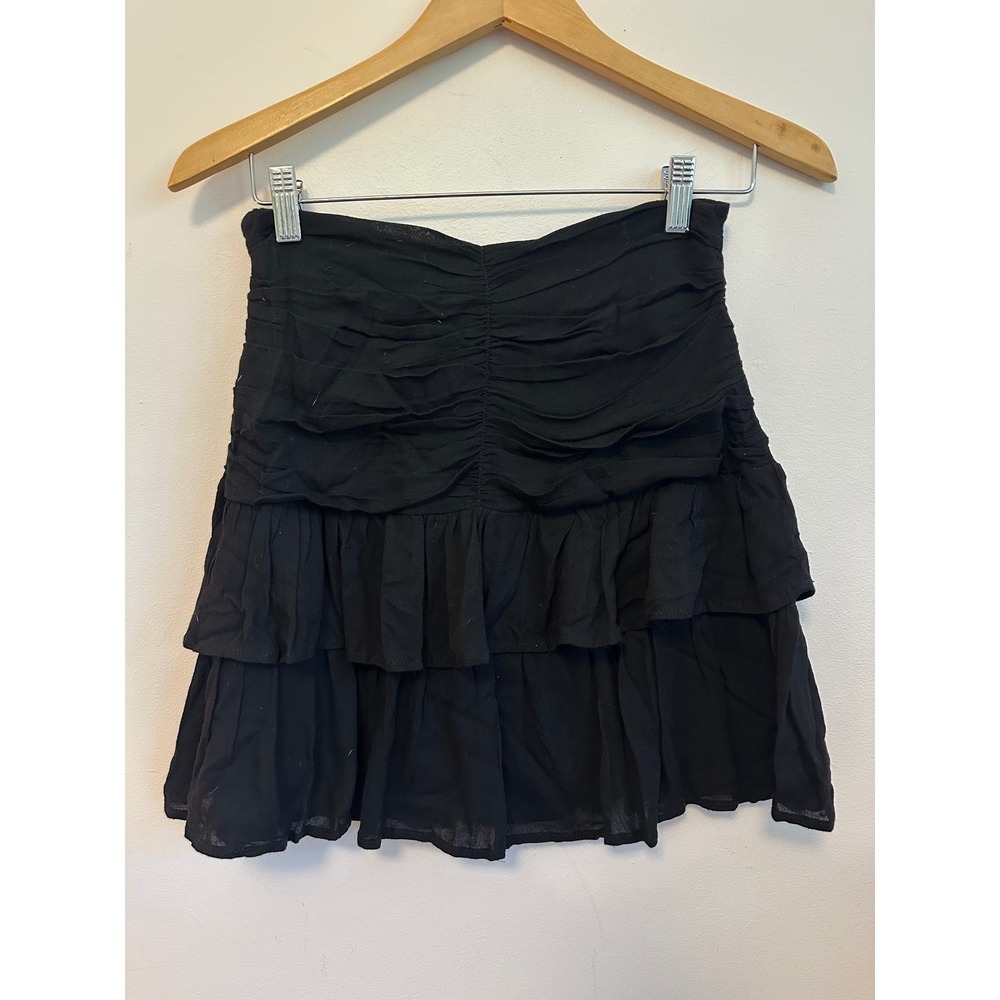 Mainstrip Black Ruched Tiered Ruffle Mini Skirt | Size Small
